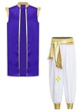 Nikiikoo Kids Boys Halloween Party Costume Arabian Prince Cosplay Dress Up Gold Trim Vest and Pants Set Purple 16 Years