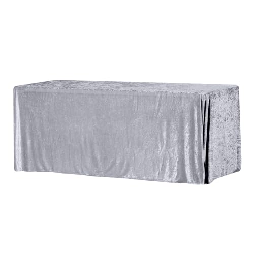 Elegant Event Essentials - Rectangle Fitted Crushed Velvet Tablecloth - Rectangular Table Cover For Home, Buffet Table, Holiday, Banquet, Dinner, Wedding Events, Trade Show - Silver - 6FT x 2.5FT