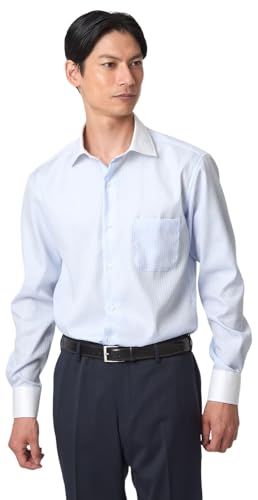 [ユナイテッドアローズ グリーンレーベル リラクシング] コットン シャドーストライプ クレリック ワイドカラー ドレスシャツ -イージーアイロン- 31111080007 7150 LT.BLUE(71) M(39cm)