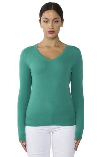 Image of JENNIE LIU Women's 100% Pure Cashmere Long Sleeve Pullover V Neck Sweater