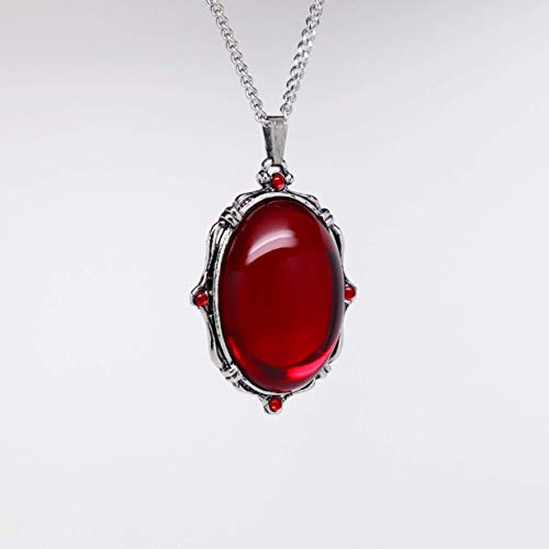 Blood Red Oval Stone In Silver Finish Pewter Frame Pendant Necklace4