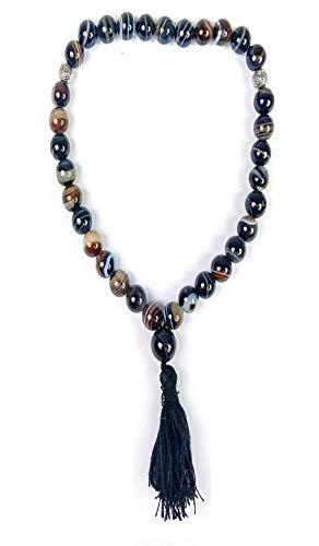 Tasbih de prière en agate noire cadeau spirituel musulman 33 perles