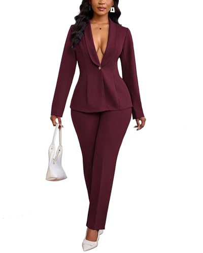 Kafiloe Pant Suits for Women Dressy Long Sleeve Blazer Sets 2 Piece Outfit Business Casual Work Set