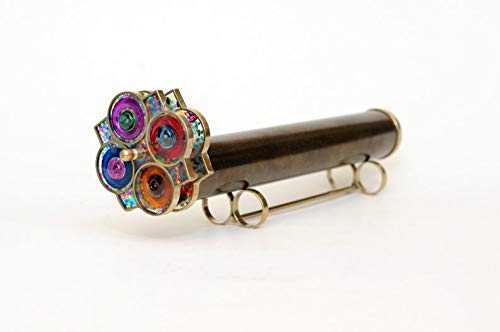 Wheels Kaleidoscope Long Flower Dark Brass with Stand Traditional Miniature Toys Optical Art Illusion Unique Gift for Wedding KLF