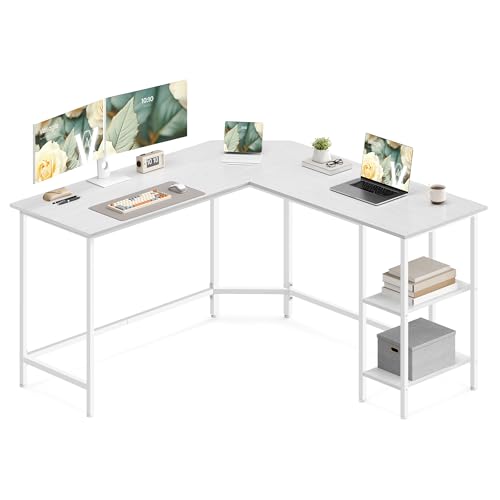 VASAGLE Schreibtisch, L-förmiger Computertisch, 138 x 138 x 76 cm, Eckschreibtisch mit 2 Ablagen, platzsparender Bürotisch, Gaming, Homeoffice, einfacher Aufbau, ahornweiß LWD072W44