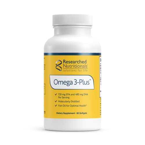 Researched Nutritionals Omega-3 Plus - Fish Oil Supplements for Heart Health Brain & Immune Support - Omega-3 Fish Oil with EPA DHA - Purity Tested Essential Fatty Acid Nutritional Supplement (60 ct)