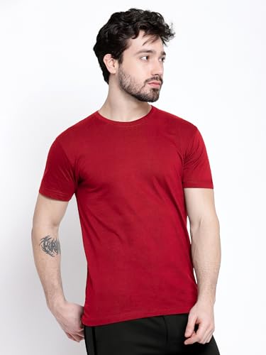 Image of BEYOUNG Cotton Regular Fit Plain T-Shirt for Men | Flexible Round Neck | Casual T-Shirt | Solid T-Shirt | Half-Sleeves | Stylish T-Shirt