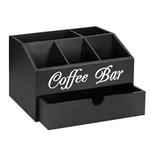 木製コーヒーバー収納ケース整理テーブルコーヒースタンド貯蔵物バスケットコーヒー調味料バー収納ケース2024年、カウンタートップコーヒーバーオーガナイザー,カウンタートップコーヒーバーアクセサリー - デザートショップ、オフィス用オーガナイザーカウンタートッ