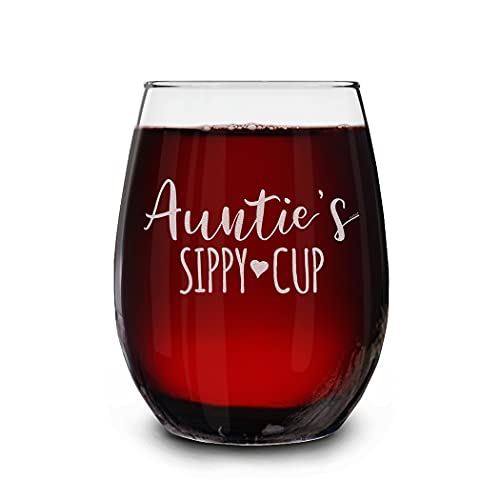 Auntie Sippy Cup Engraved Stemless Wine Glass 15 oz