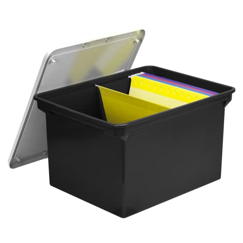 Storage Plastic File Tote Storage Box With Snap-On Lid, Letter/Legal Size, Black/Silver (61528A01C) #TOP28