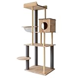 sopoa®【 無垢の美、永く使える本物 】木製 北欧風 キャットタワー （ 高耐久、汚れにくい ）シニア・多頭飼育対応 おしゃれ シンプル 高さ165cm（ 日本メーカー企画開発 ） (グレー)
