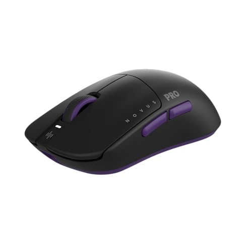 Dark Project Novus Pro Souris de jeu sans fil | Ultra légère avec 48 g | PixArt PAW3395 | 26K DPI | Taux d'échantillonnage 8K Hz | 6 boutons programmables | Jusqu'à 70 heures d'autonomie | Noir/violet