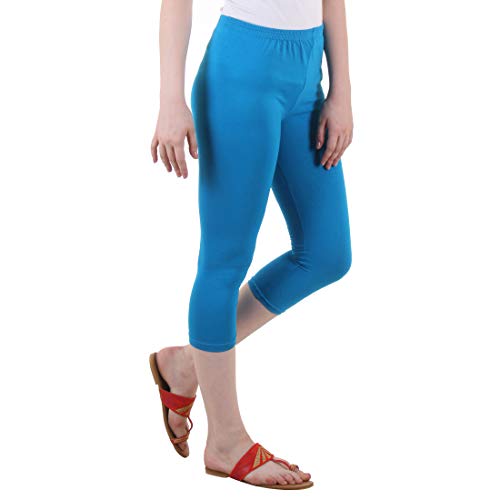 Image of DIAZ Women Cotton Stretchable Capri | Slim /Regular Fit | Breathable Yoga, Gym & Lounge Wear | High-Waist Stretchable 3 /4 Length Leggings with Wide Waistband - Pack of 1