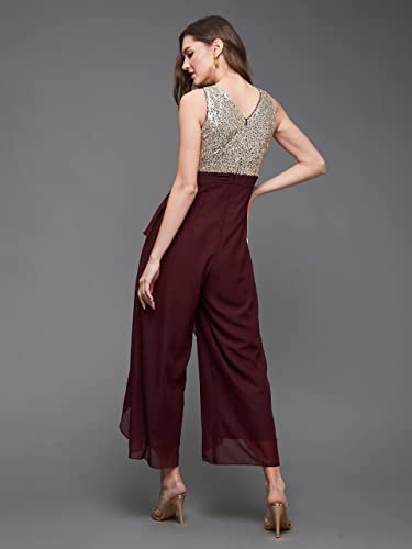 Image of Miss Chase Women's Off-White Solid Relaxed Fit Round Neck Sleeveless Regular Length Jumpsuit