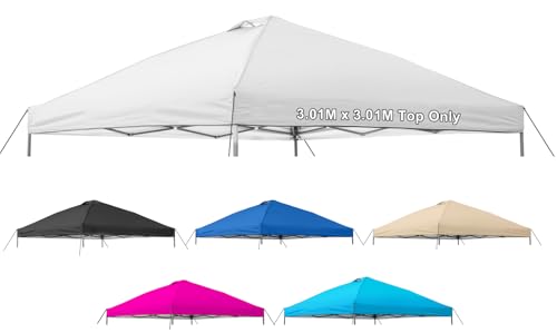 Jorohiker 10x10 Canopy Replacement Top Cover,Pop Up Canopy Tent Top with Air Vent Ropes, Waterproof Sunshade Silver Coated Oxford Cloth for Outdoor Garden Patio Picnic Camping(Top Only,301 * 301cm)