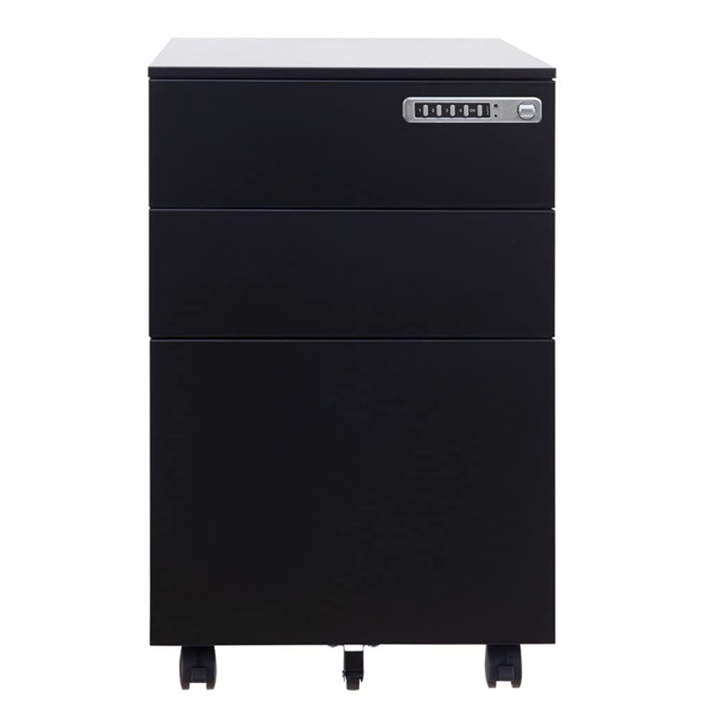 Aioneer Black 3 Layer D Steel Filing Cabinet Mobile Locker With Password Lock Heavy Duty File Cabinet For Under Table Storage-60X39x50cm/24X15x20in