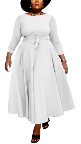 Image of BFFBABY Women's Wrap V Neck Plus Size Maxi Dresses 3 /4 Sleeves Chain Floral Printed Swing Dress with Belt