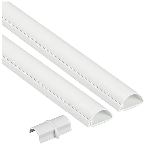 D-Line 31.4in TV Cord Hider, Patented Half Round Cable Cover, Hide Wall Mount TV Wires, Hinged One-Piece Cable Concealer, Adhesive, Decorative Raceway - 2X 1.18in W x 0.59in H x 15.7in L - White Cover