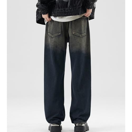 Mens Baggy Jeans Casual Wide Leg Straight Button Skater Trousers Vintage Denim Pants4
