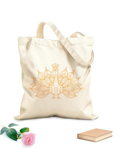 XIARON Bolsas reutilizables para la compra un pavo real con diseños intrincados Tela de 340g/m² de grosor Bolsa para dibujar M Amarillo mostaza