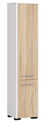 AKORD Meubles de Salle de Bain Haut | 2 Portes (Haut et Bas) | L30 x H140 x P30 cm Poids 25 kg | Meuble Colonne Salle de Bains Rangements | sur Pied ou Mural...