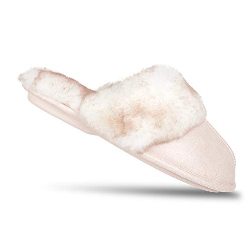 Image of Jessica Simpson womens Comfy Faux Fur House Slipper Scuff Memory Foam Slip on Anti-skid SoleSlipper