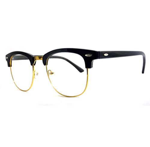 VINTAGE Inspired Classic Half Frame Clear Lens Glasses BLACK/ GOLD3