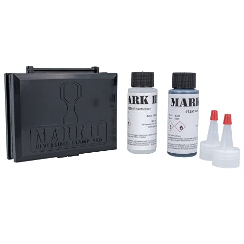 ExcelMark Mark II Reversible Stamp Pad Kit for Rubber Stamps - Includes 2 oz. Ink (Blue)