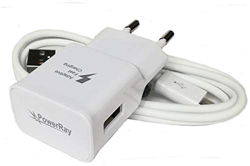 Powerray Charger PR-TA20EWE - 2 Ampere Schnell Ladegerät Plus Ladekabel/Datenkabel - Weiß - kompatibel mit Samsung Mobiltelefonen mit Micro USB Ladeanschluss