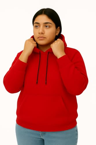 Image of Women's Black Fleece Hoodie Oversized Fit Soft Warm Winter Hooded Sweatshirt with Kangaroo Pocket