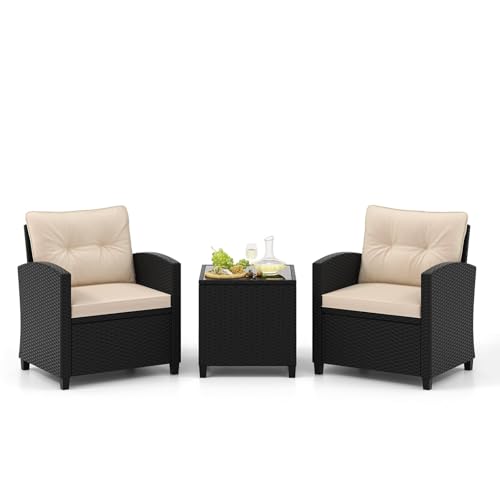 FANTASK 3-TLG Balkonmöbel Set mit mit Kissen, Gartenmöbel Set aus...