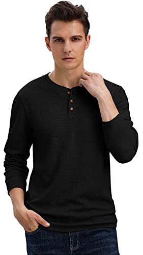 Sailwind Men's Long Sleeve Waffle Henley Casual Henley T-Shirts For Men Us Medium Black #TOP1