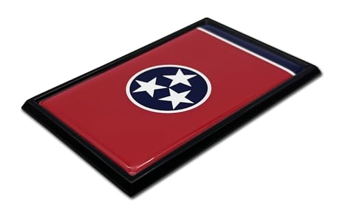 Image of Elektroplate Premium Tennessee TN State Flag All Metal Black Frame Chrome Emblem for Cars, Trucks, and All Auto | Universal Fit at 2.5 inch x 3.8 inch | Weatherproof