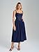 KUTUMAI Floral Corset Midi Dress Flowy Slit Summer Spring Wedding Guest Dresses for Women Sundress with Pockets Navy L
