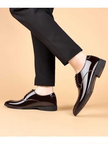 Image of Men's Fashion Square Toe Faux Patent Leather Tuxedo Dress Shoes Formal Business Oxford Weddings Prom
