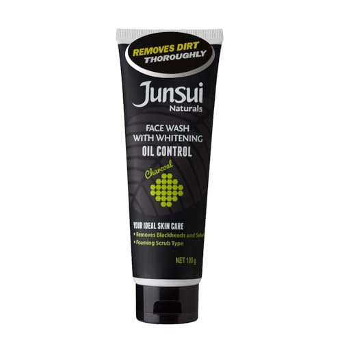 Junsui Naturals Face Wash - Oil Control | Powered With Charcoal Powder & Yam Bean Extracts | Removes Blackheads & Sebum | Foaming Scrub Type | Daily Use Face Wash For Girls & Women | 100gm