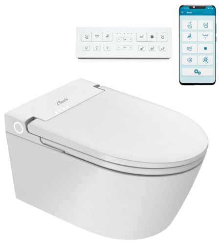 Nashi - Inodoro de pared Japonés Suspendido | App Móvil | Bidet con chorrito | Cisterna Empotrable |, Tapa apertura y cierre automática | Asiento calefactado, Agua Caliente y Secado | EOS Pro