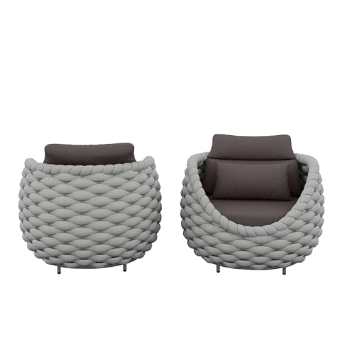 TWT 2 Pieces Patio Furniture Aluminum Armchair, All-Weather Outdoor Single Sofa, Metal Outdoor Chair with Dark Grey Cushions