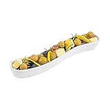 Restaurantware Swerve 10 Ounce Olive Plate 1 Curved Olive Tray - Medium Chip Resistant White Porcelain Olive Canoe Dishwasher Safe For Snacks Condiments Or Appetizers