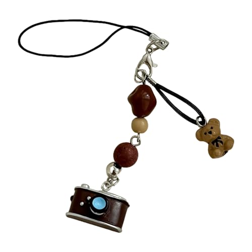 カートゥーンカメラ形状のベアビーズキーチェーン電話ストラップ合金構造鍵とステートメントベアアクセサリー