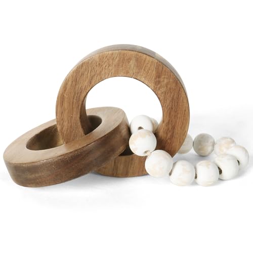 Oakrain Wood Chain Link Decor, Handmade Carved Knot Decor, Minimalist Home Décor Accents, Shelf Coffee Table Decor, Natural Boho Farmhouse Rustic Home Decor, Best Housewarming Gifts (8.86 inch)