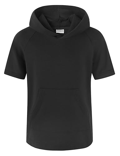 Spring&Gege Boys Light Weight Short Sleeve Hoodie Casual Solid Pullover Hooded T-shirt with Pocket - Main Image