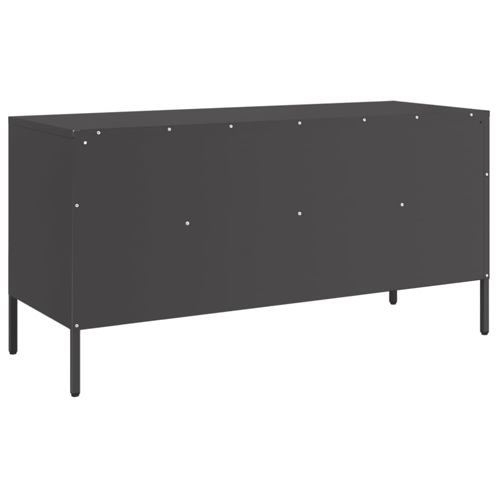 Genérico Mueble TV Negro 100,5x39x50,5 cm Acero | Estilo industrial, 4 patas ajustables, almacenamiento para revistas y DVD, montaje en pared incluido