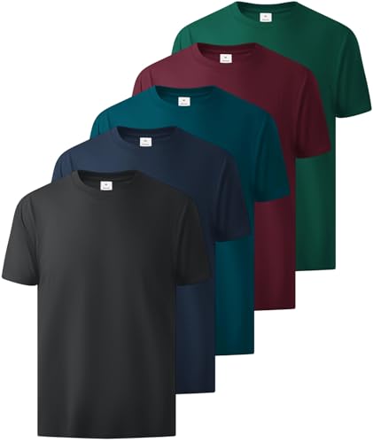 Image of Little Beauty 5 Pack Men's T-Shirts Crew Neck Short Sleeve Cotton Tee Casual Summer Tops