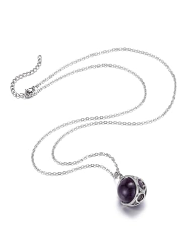 Top Plaza Amethyst Healing Crystal Stone Necklace Round Ball Rotating Natural Gemstone Pendant Necklace for Women Purple Energy Jewelry Christmas Gifts3
