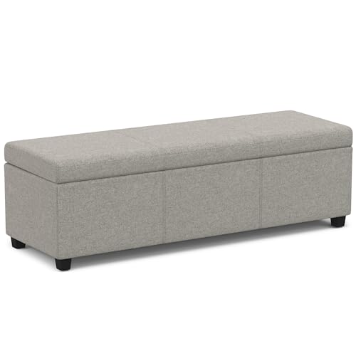SIMPLIHOME Avalon Extra Large Storage Ottoman Bench - 54 inch Wide Upholstered Linen Look Fabric Rectangular Lift-Top Ottoman in Cloud Grey, Contemporary Bench for Living Room with Hidden Storage