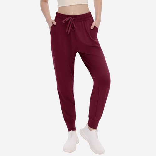 TNNZEET Women's Joggers with Pockets - High Waisted Sweatpants Tapered Leg Drawstring Lightweight Athletic Pants