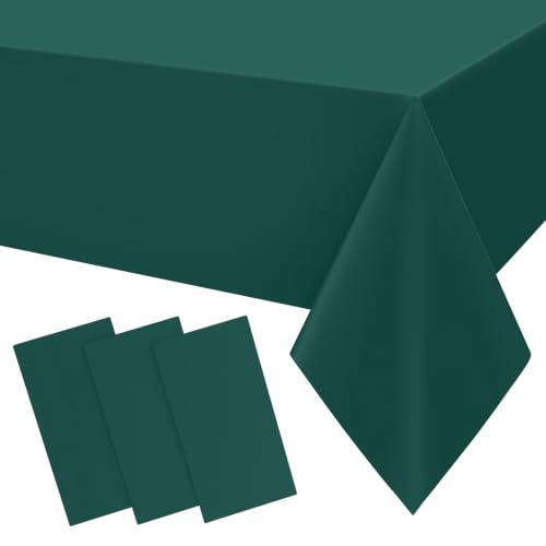 Image of Smiry Disposable Table Cloth 3 Pack, 54 x 108 Inch Waterproof Plastic Tablecloth, Decorative Rectangle Table Covers for Party, Birthday, Picnic, Christmas Green