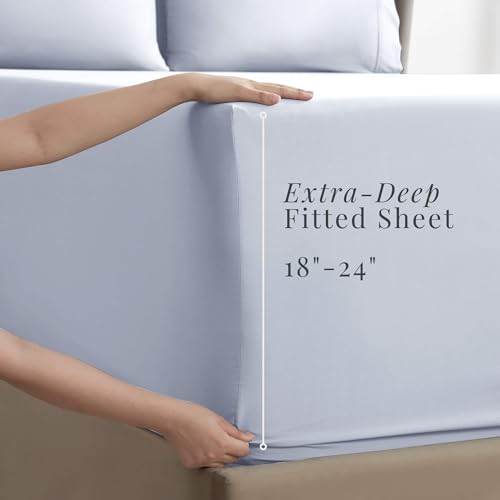Image of Hearth & Harbor Bed Linen Set - Queen Size - 6 Piece - Ice Blue - Extra Deep Pocket Sheets - Microfiber