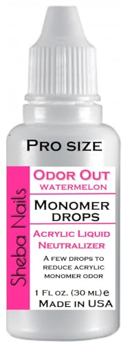 SHEBA NAILS Odor Out Monomer Drops Acrylic Liquid Neutralizer PRO 1 OUNCE WATERMELON Scent- Minimizes Acrylic Liquid Monomer Odor Helps Reduce The Smell Of Monomer Nails Extension DIY Nail Manicure